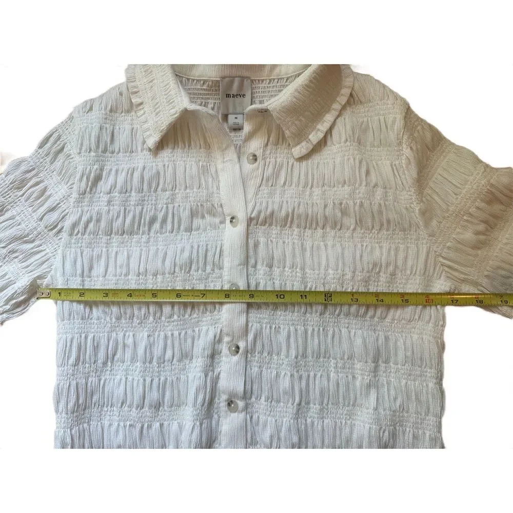 Maeve Smocked Button-Front Top Vanilla White Medium